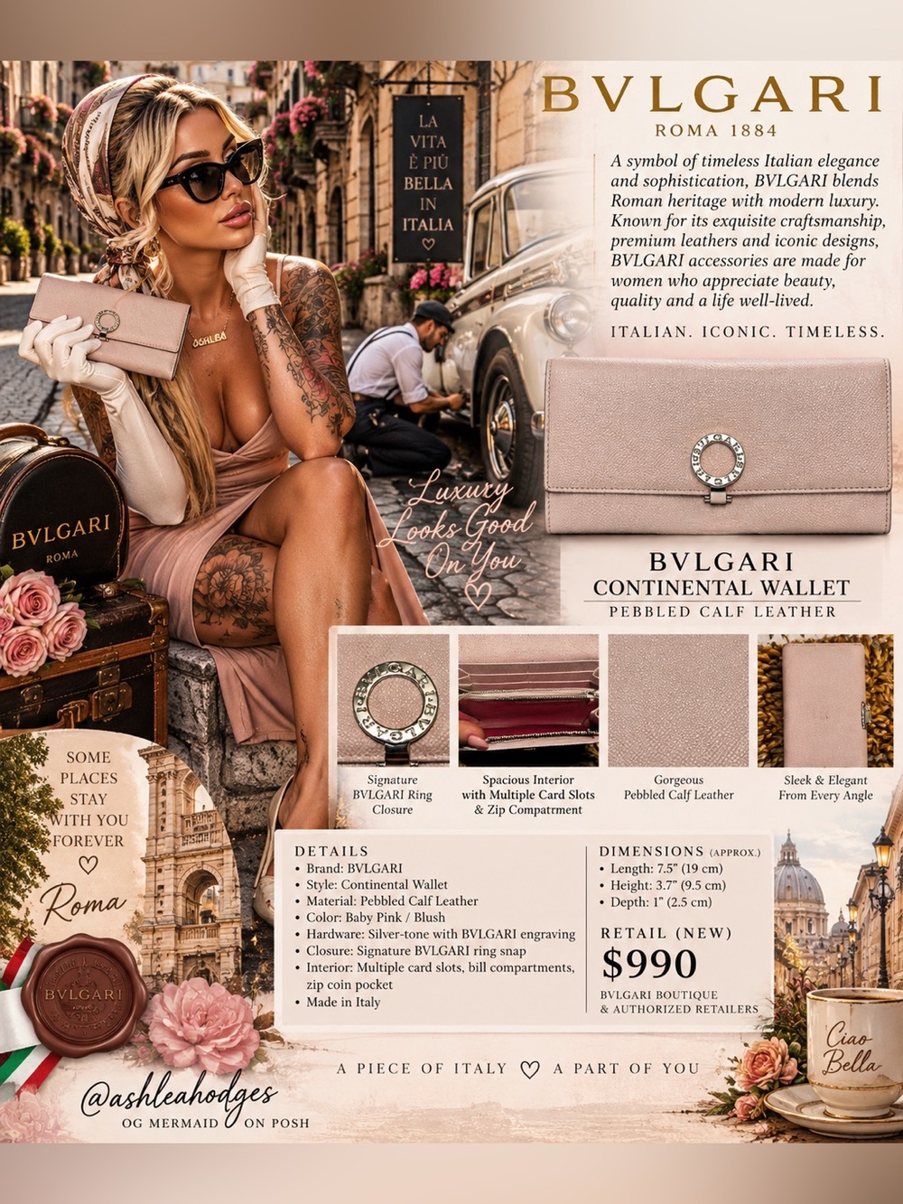 BVLGARI  Italian  Calf Leather W/ Silverhardware (pink color way ) 💗